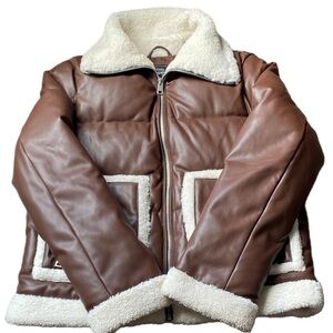 Levi's Women’s Faux Leather Puffer Sherpa Collared Brown Jacket Size M